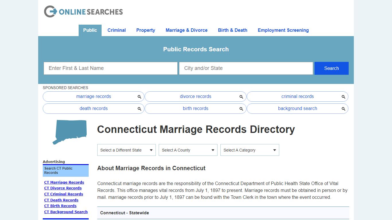 Connecticut Marriage Records Search Directory - OnlineSearches.com